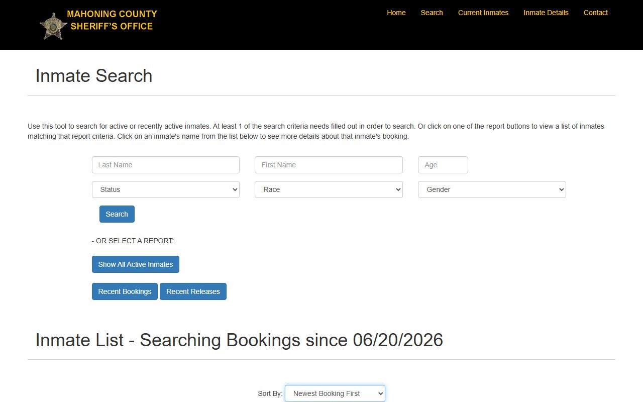 Mahoning County jail mugshots recent bookings report with booking cards