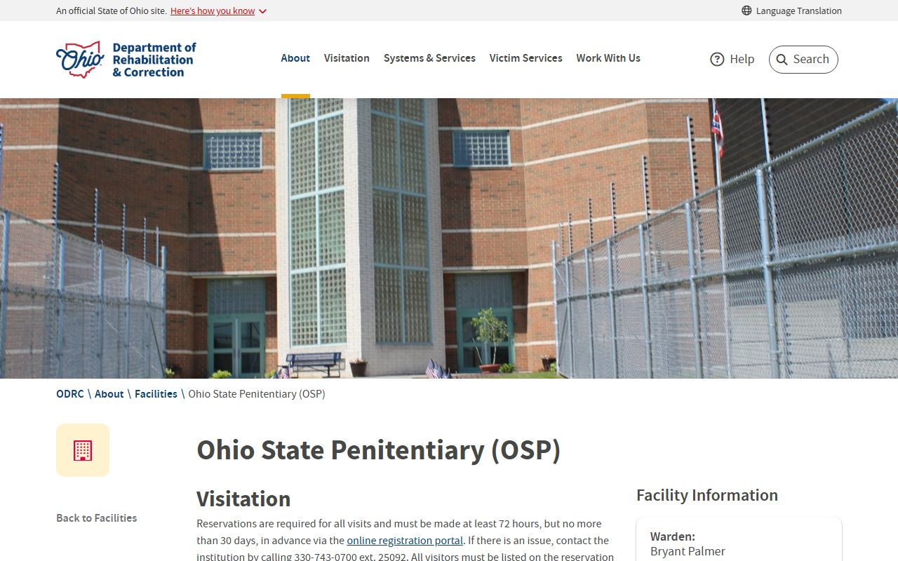 ODRC Ohio State Penitentiary official facility page